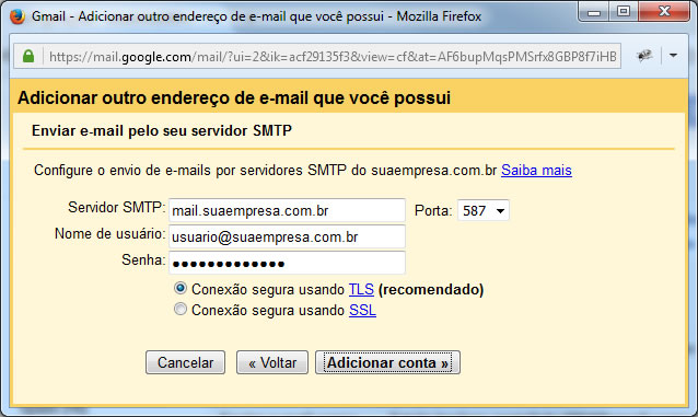 Gmail - Adicionar Dados do Servidor do outro endereço de e-mail que você possui